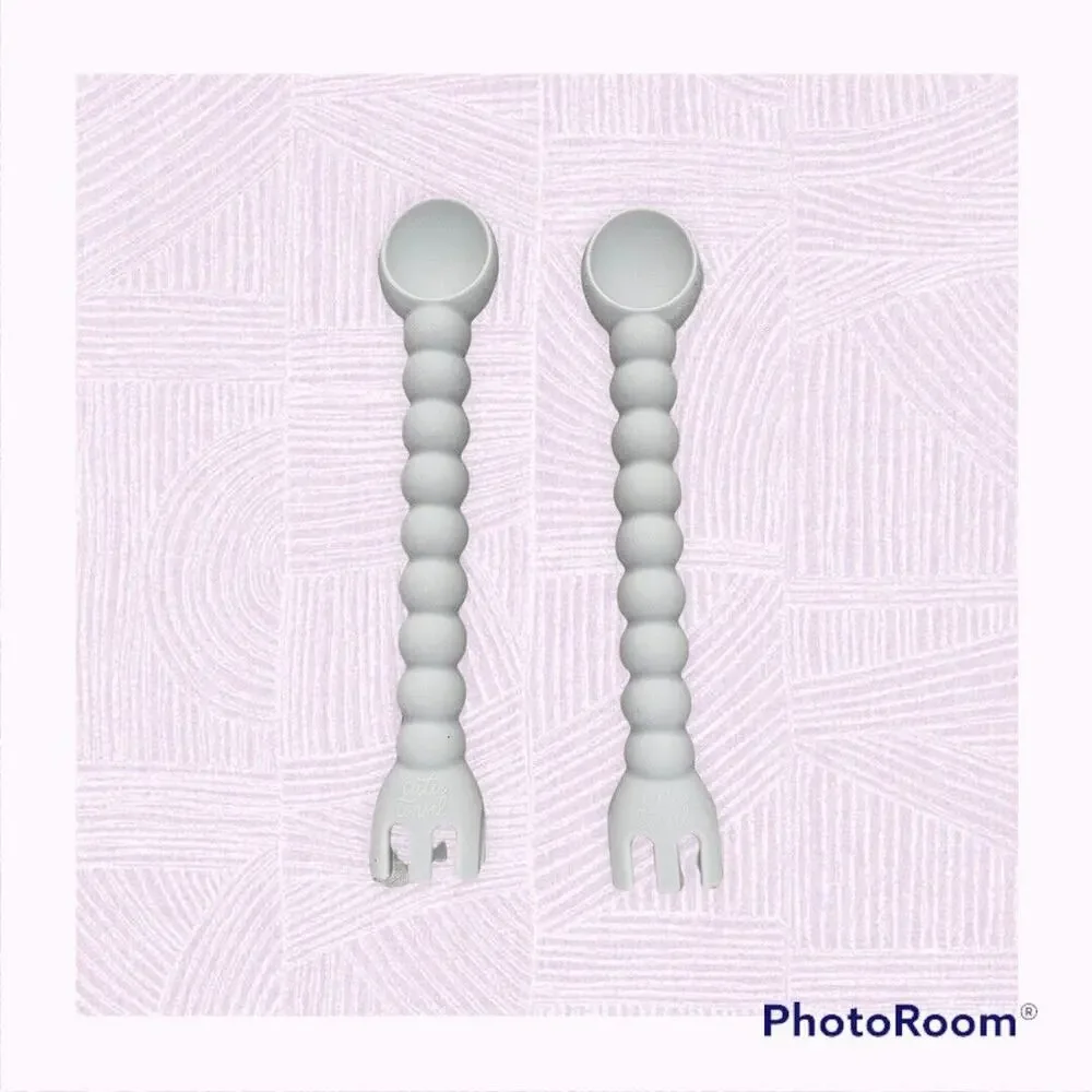 Baby Spoon and Fork Ryan & Rose 2 Pack Grey Soft Silicone BPA & Latex Free